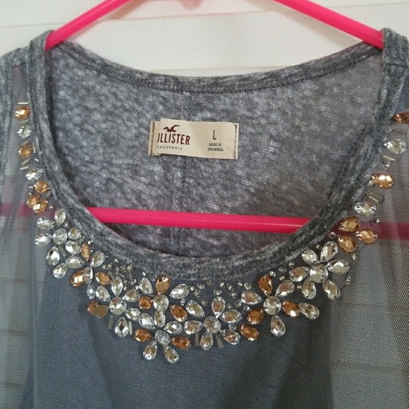Hollister gray tank with embellishments - Picture 2 of 6